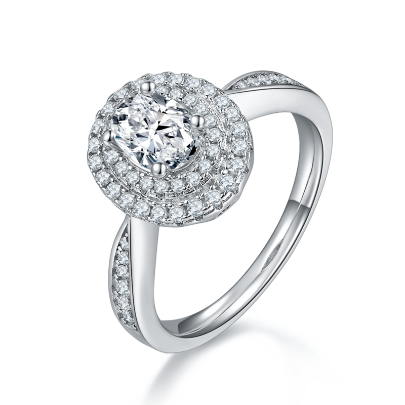豪镶蛋形S925银镀白金MoissaniteWomen's Ring1.0ctD级